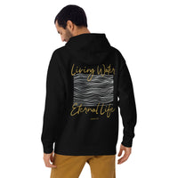 Man Wearing A Black Living Water Eternal Life Hoodie