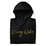 Close Up Of A Living Water Eternal Life Hoodie In Black