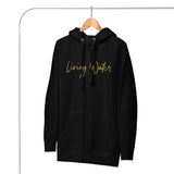 Front View Of A Living Water Eternal Life Hoodie In Black On Hanger