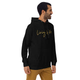 Man Wearing A Black Living Water Eternal Life Hoodie , Front View
