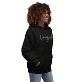 Woman Wearing A Black Living Water Eternal Life Hoodie , Front View