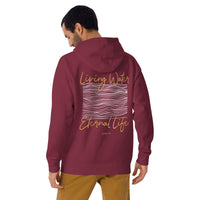 Man Wearing A Maroon Living Water Eternal Life Hoodie