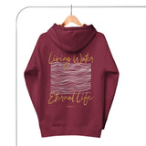Living Water Eternal Life Hoodie In Maroon On Hanger