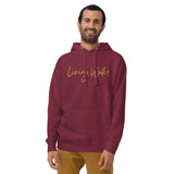 Man Wearing A Maroon Living Water Eternal Life Hoodie , Front View