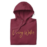 Close Up Of A Living Water Eternal Life Hoodie In Maroon