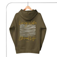 Living Water Eternal Life Hoodie In Military Green On Hanger