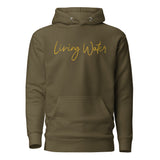 Front View Of A Living Water Eternal Life Hoodie In Military Green