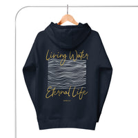 Living Water Eternal Life Hoodie In Navy On Hanger