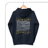 Living Water Eternal Life Hoodie In Navy On Hanger