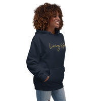 Woman Wearing A Navy Living Water Eternal Life Hoodie , Front View