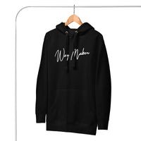 Front View Of A Way Maker Hoodie In Black On Hanger