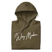 Close Up Of A Way Maker Hoodie In Military Green