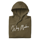 Close Up Of A Way Maker Hoodie In Military Green