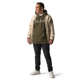Man Wearing A Way Maker Hoodie In Military Green, Front View
