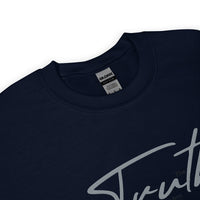 Close Up Of A Navy Truth Sweatshirt