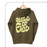 Child Of God Hoodie In Military Green On Hanger