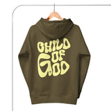 Child Of God Hoodie In Military Green On Hanger