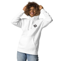 Woman Wearing A White Arise Hoodie, Front View