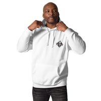 Man Wearing A White Arise Hoodie, Front View