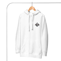 Front View Of A White Arise Hoodie On Hanger