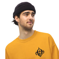 Man Wearing A Gold Arise Sweatshirt, Front View