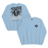 Back And Front View Of A Arise Sweatshirt In Light Blue