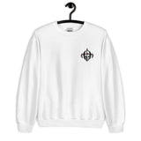 Front View Of A White Arise Sweatshirt On Hanger