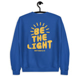 Back View Of A Be The Light Sweatshirt In Royal Blue On Hanger