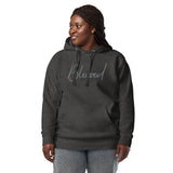 Woman Wearing A Charcoal Blessed Hoodie