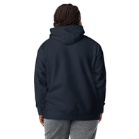 Back View Of A Woman Wearing A Navy Blessed Hoodie