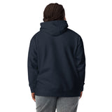 Back View Of A Woman Wearing A Navy Blessed Hoodie