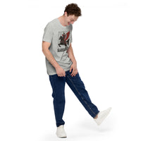 Man Wearing A Deus Vult T-shirt In Athletic Heather, Right Front View