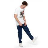 Man Wearing A White Deus Vult T-shirt, Right Front View