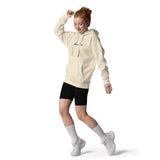 Woman Wearing Faith Can Move Mountains Hoodie In Bone, Front View