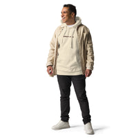Man Wearing Faith Can Move Mountains Hoodie In Bone, Front View
