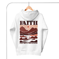 White Faith Can Move Mountains Hoodie On Hanger