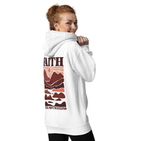Woman Wearing A White Faith Can Move Mountains Hoodie