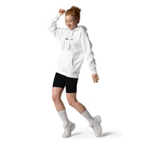 Woman Wearing A White Faith Can Move Mountains Hoodie, Front View