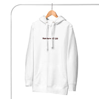 White Faith Can Move Mountains Hoodie On Hanger, Front View