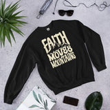 Front View Of A Black Faith Moves Mountains Sweatshirt