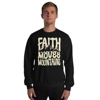 Man Wearing A Black Faith Moves Mountains Sweatshirt