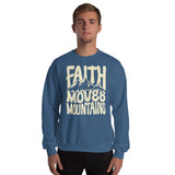 Man wearing A Faith Moves Mountains Sweatshirt In Indigo Blue