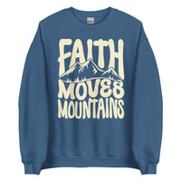 Front View Of A Faith Moves Mountains Sweatshirt In Indigo Blue