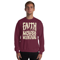 Man Wearing A Maroon Faith Moves Mountains Sweatshirt