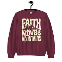 Front View Of A Maroon Faith Moves Mountains Sweatshirt On Hanger
