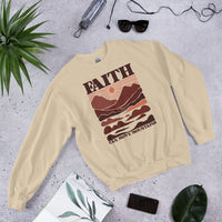 Front View Of A Faith Can Move Mountains Sweatshirt In Sand