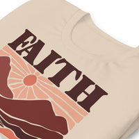Close Up Details Of A Cream Faith Can Move Mountains T-shirt