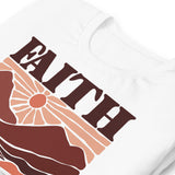 Close Up Details Of A White Faith Can Move Mountains T-shirt