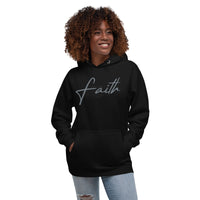 Woman Wearing A Black Faith Hoodie