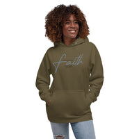 Woman Wearing A Green Faith Hoodie